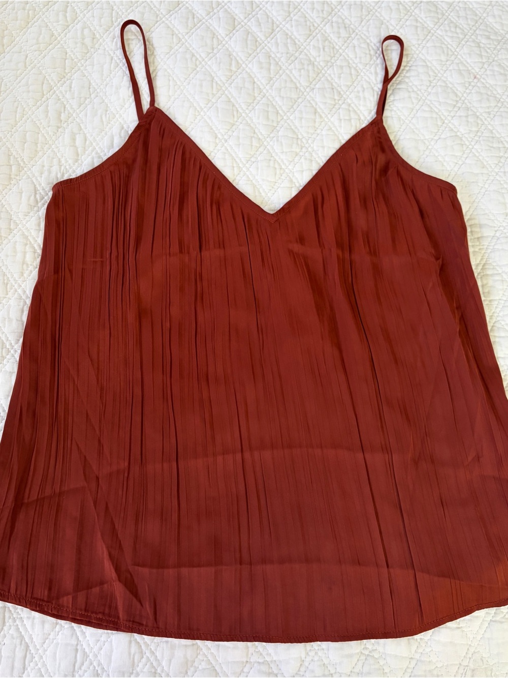 Rust Copper Colored Pleated Spaghetti Strap Women's Tank Top
